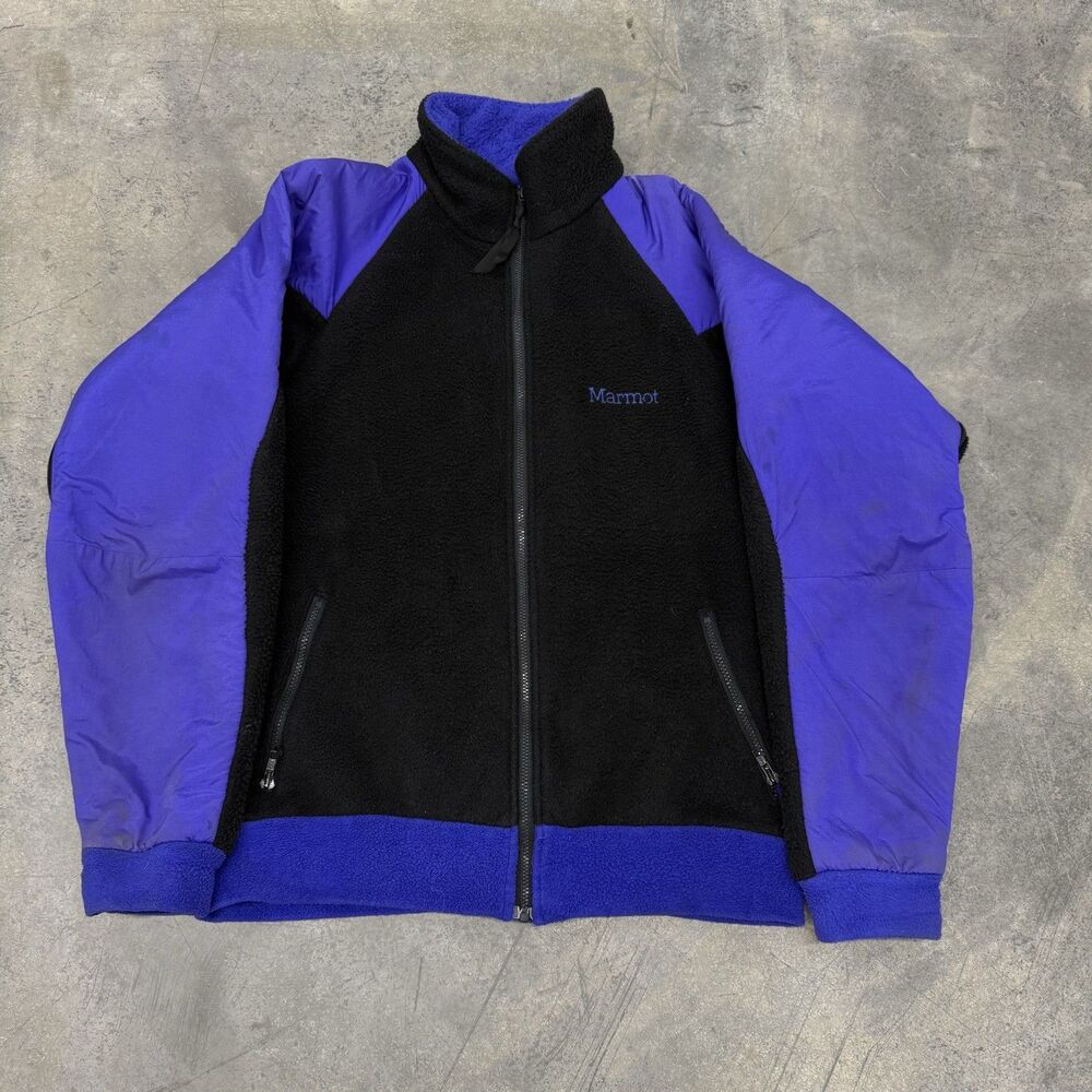 Vintage Marmot Jacket Mens XL Blue Purple Fleece Full Zip Made in USA 90s